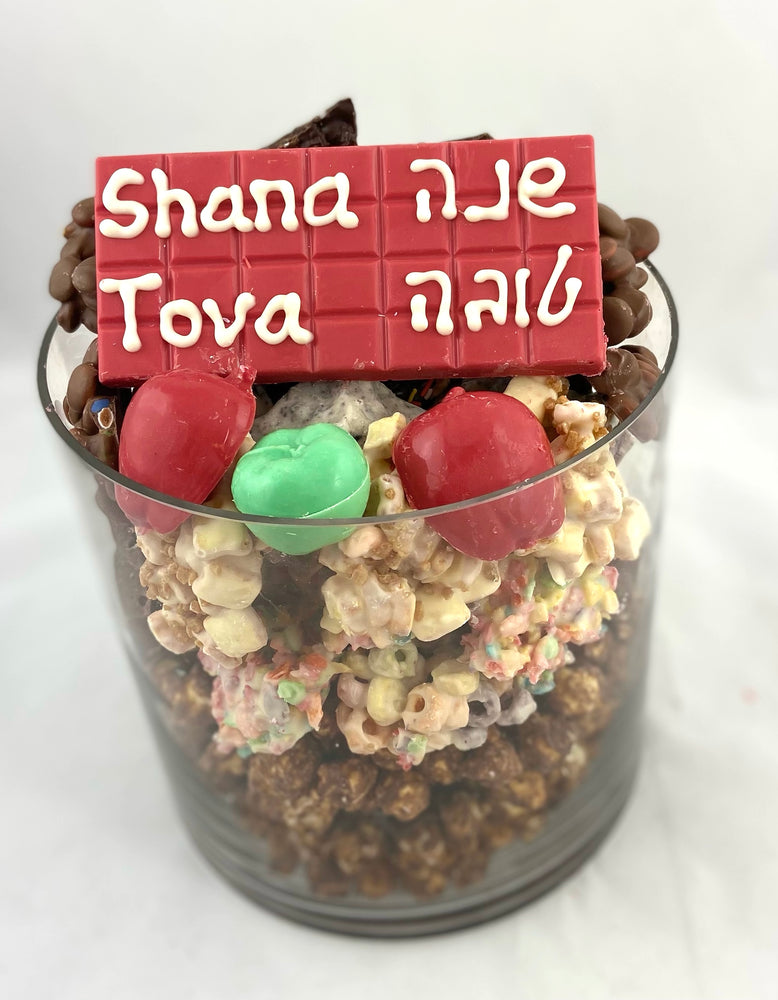 Rosh Hashanah chocolate filled glass vase