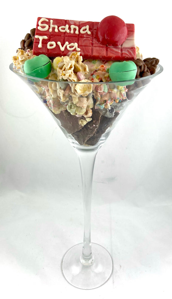 Rosh Hashanah chocolate filled champagne glass