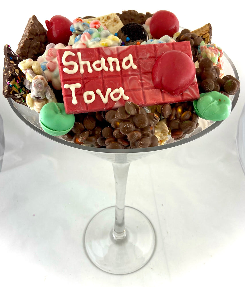 Rosh Hashanah chocolate filled champagne glass