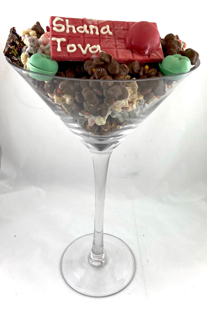 Rosh Hashanah chocolate filled champagne glass